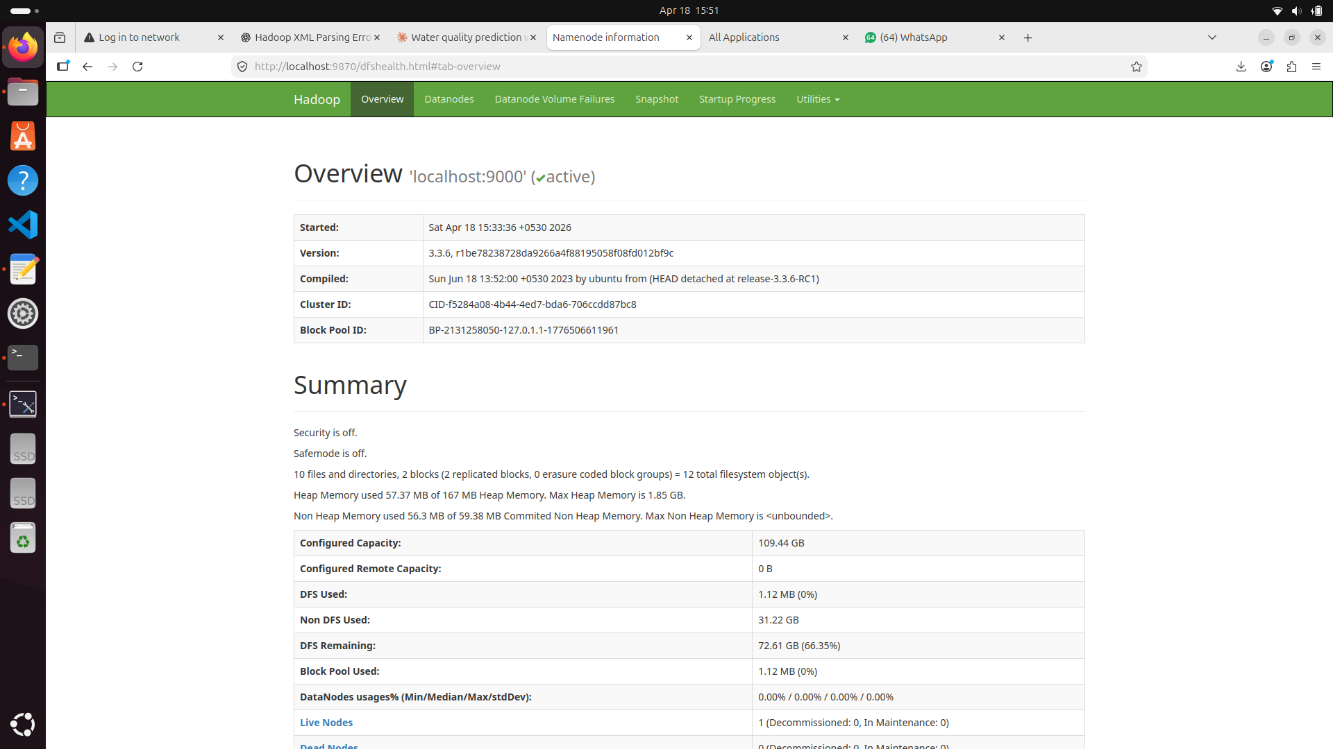 Hadoop UI overview showing running MapReduce Jobs and their status